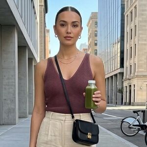 Express Ribbed V-Neck Knit Sweater Tank Top - Mauve Plum - Size Small